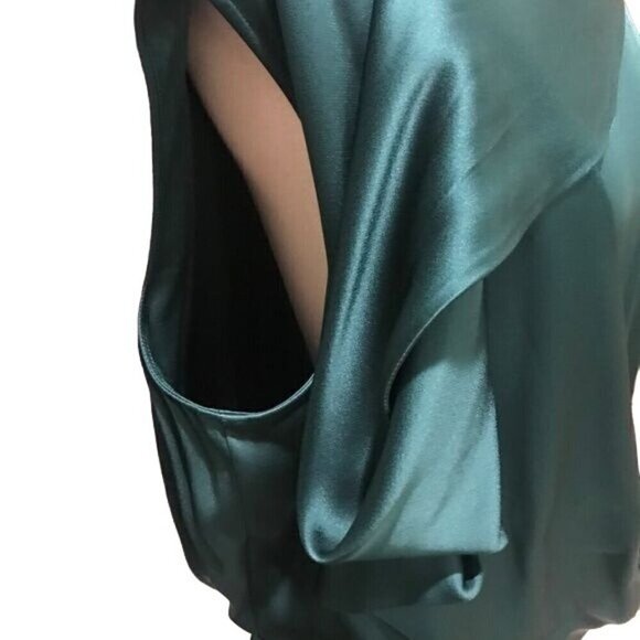 Sally Lapointe Dress 18 Green Cowl Neck Drape Luxury Old Money Belted Satin - Picture 8 of 16